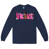 Navy Breast Cancer Brave with Afro Woman Long Sleeve Tee - texasbilliewilder