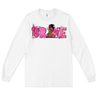 White Breast Cancer Brave with Afro Woman Long Sleeve Tee - texasbilliewilder