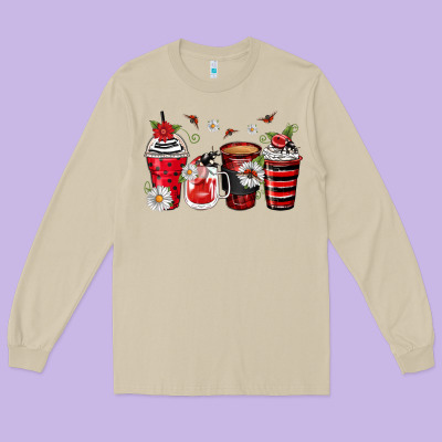 Ladybug Coffee Cups Long Sleeve Tee Designed By Zillion Design Studio