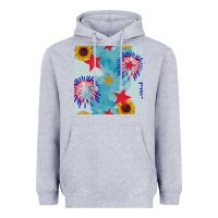 Heather Grey patriotic fireworks and sunflower Heavyweight Hoodie - BundleAndBundleShop