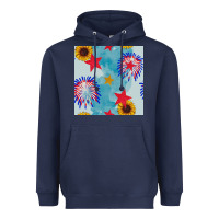 Navy patriotic fireworks and sunflower Heavyweight Hoodie - BundleAndBundleShop