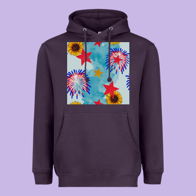 Patriotic Fireworks And Sunflower Heavyweight Hoodie Designed By Bundleandbundleshop