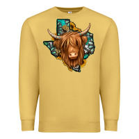 Antique Gold Texas map long haired shaggy cow Premium Sweatshirt - Jasminsmagicworld