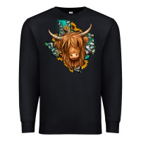 Black Texas map long haired shaggy cow Premium Sweatshirt - Jasminsmagicworld