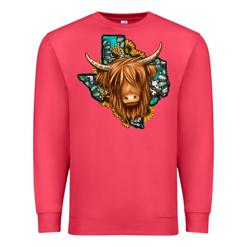 Texas Map Long Haired Shaggy Cow Premium Sweatshirt by Jasminsmagicworld | Teevron