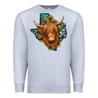 Heather Grey Texas map long haired shaggy cow Premium Sweatshirt - Jasminsmagicworld