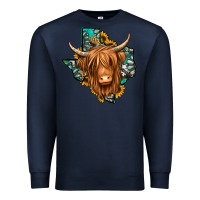 Navy Texas map long haired shaggy cow Premium Sweatshirt - Jasminsmagicworld
