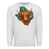 Oatmeal Heather Texas map long haired shaggy cow Premium Sweatshirt - Jasminsmagicworld