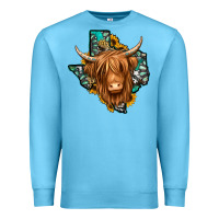Ocean Blue Texas map long haired shaggy cow Premium Sweatshirt - Jasminsmagicworld