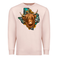 Pale Pink Texas map long haired shaggy cow Premium Sweatshirt - Jasminsmagicworld