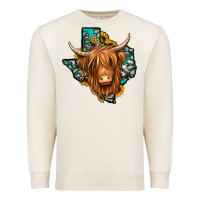 Sandshell Texas map long haired shaggy cow Premium Sweatshirt - Jasminsmagicworld