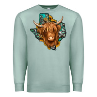 Seafoam Texas map long haired shaggy cow Premium Sweatshirt - Jasminsmagicworld