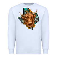 White Texas map long haired shaggy cow Premium Sweatshirt - Jasminsmagicworld