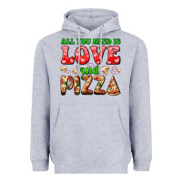 Heather Grey all you need is love and pizza Heavyweight Hoodie - AdoDesignShop