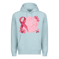 Blue Mist customized breast cancer ribbon and background Premium Hoodie - MaliasSmallBusiness