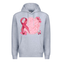 Heather Grey customized breast cancer ribbon and background Premium Hoodie - MaliasSmallBusiness