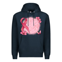 Navy customized breast cancer ribbon and background Premium Hoodie - MaliasSmallBusiness