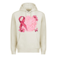 Oatmeal Heather customized breast cancer ribbon and background Premium Hoodie - MaliasSmallBusiness