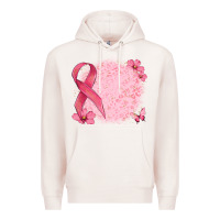 Pale Pink customized breast cancer ribbon and background Premium Hoodie - MaliasSmallBusiness