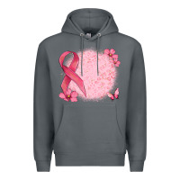 Rock customized breast cancer ribbon and background Premium Hoodie - MaliasSmallBusiness