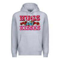 Heather Grey hugs and kisses valentines Premium Hoodie - AdoDesignShop