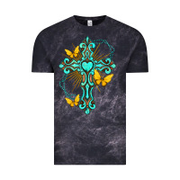 Cloud Black cross with heart shaped gemstone and butterfly Vintage Tee - texasbilliewilder