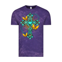 Cloud Purple cross with heart shaped gemstone and butterfly Vintage Tee - texasbilliewilder