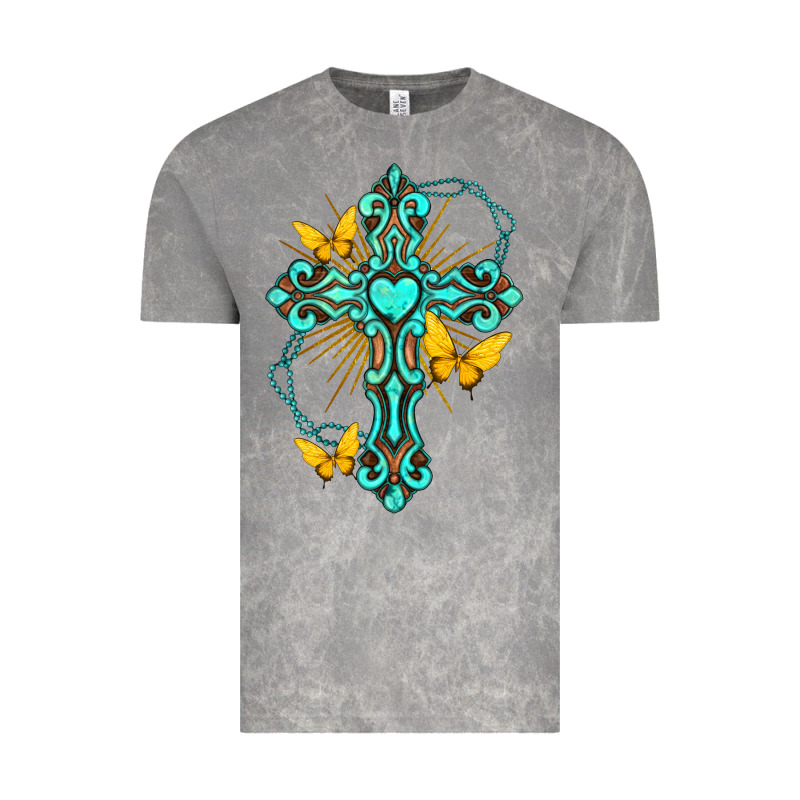 Cross With Heart Shaped Gemstone And Butterfly Vintage Tee by texasbilliewilder | Teevron