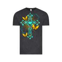 Vintage Black cross with heart shaped gemstone and butterfly Vintage Tee - texasbilliewilder