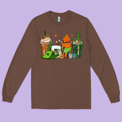 Camping Coffee Cups Long Sleeve Tee Designed By Zillion Design Studio