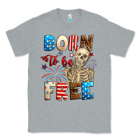 Heather Grey Born to be free with skeleton 4th of july Classic Tee - Neo Western