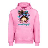Fuchsia Pink Messy Bun Cosmetologist Bbs Urban Hoodie - BundleAndBundleShop