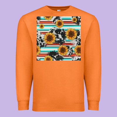 Serape Cowhide Sunflowers Seamless Pattern 12inch Premium Sweatshirt Designed By Jasminsmagicworld