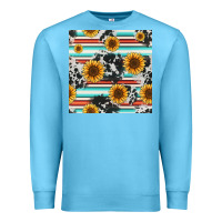 Ocean Blue serape cowhide sunflowers seamless pattern 12inch Premium Sweatshirt - Jasminsmagicworld