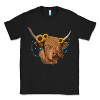 Black highland cow with sunflowers turquoise Classic Tee - RanaPortraitStore