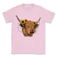 Bubblegum Pink highland cow with sunflowers turquoise Classic Tee - RanaPortraitStore