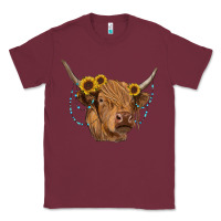 Burgundy highland cow with sunflowers turquoise Classic Tee - RanaPortraitStore