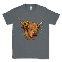 Charcoal Heather highland cow with sunflowers turquoise Classic Tee - RanaPortraitStore