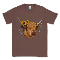 Chestnut highland cow with sunflowers turquoise Classic Tee - RanaPortraitStore