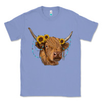 Colony Blue highland cow with sunflowers turquoise Classic Tee - RanaPortraitStore