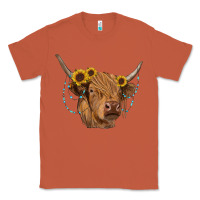 Copper highland cow with sunflowers turquoise Classic Tee - RanaPortraitStore