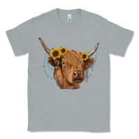 Heather Grey highland cow with sunflowers turquoise Classic Tee - RanaPortraitStore