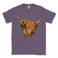 Lavender highland cow with sunflowers turquoise Classic Tee - RanaPortraitStore