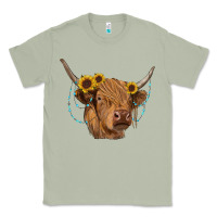 Matcha highland cow with sunflowers turquoise Classic Tee - RanaPortraitStore