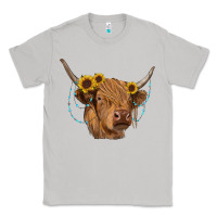 Moon Dust highland cow with sunflowers turquoise Classic Tee - RanaPortraitStore