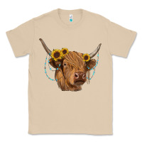 Mushroom highland cow with sunflowers turquoise Classic Tee - RanaPortraitStore