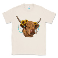 Highland Cow With Sunflowers Turquoise Classic Tee | Teevron