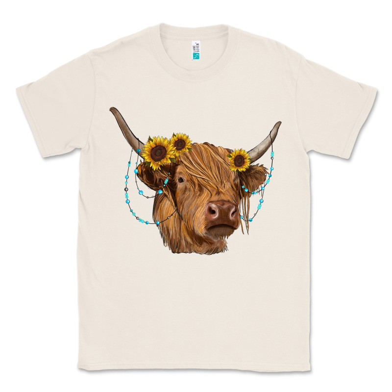 Highland Cow With Sunflowers Turquoise Classic Tee by RanaPortraitStore | Teevron
