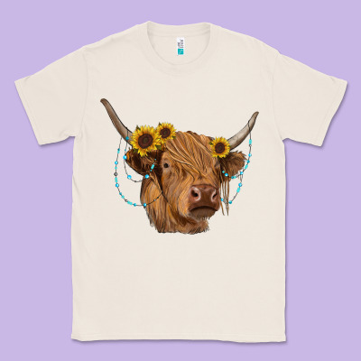 Highland Cow With Sunflowers Turquoise Classic Tee Designed By Ranaportraitstore