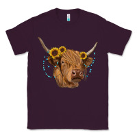 Plum highland cow with sunflowers turquoise Classic Tee - RanaPortraitStore